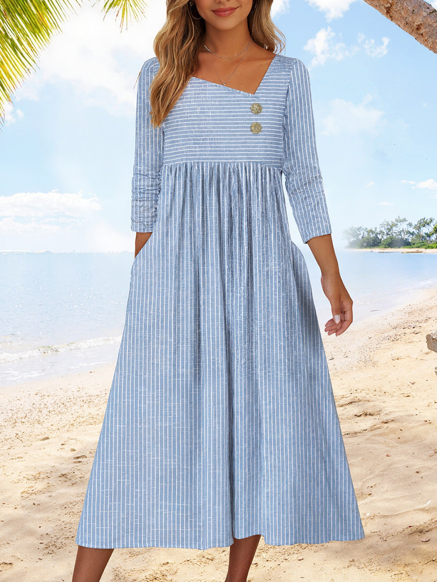 Casual V-Neck Striped Long Sleeve Dress