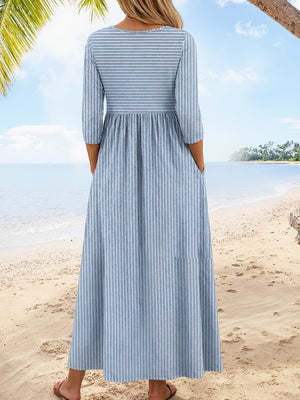 Casual V-Neck Striped Long Sleeve Dress