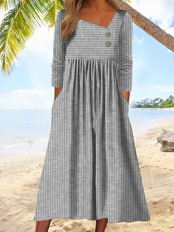 Casual V-Neck Striped Long Sleeve Dress
