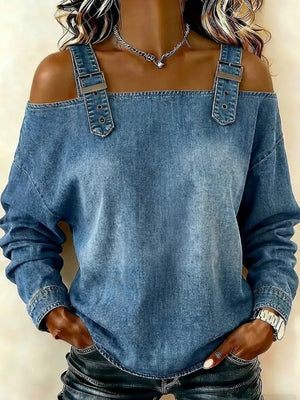 Casual Vintage Denim Halter Top