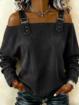 Casual Vintage Denim Halter Top