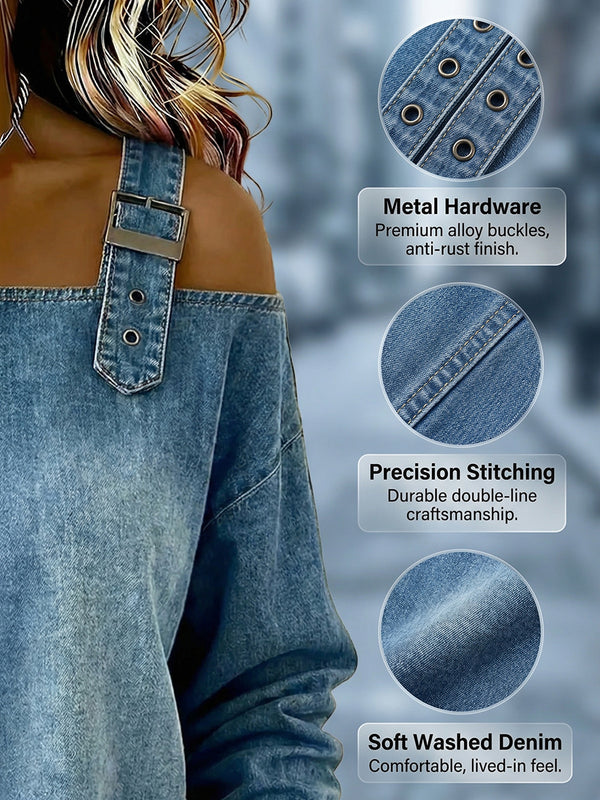 Casual Vintage Denim Halter Top