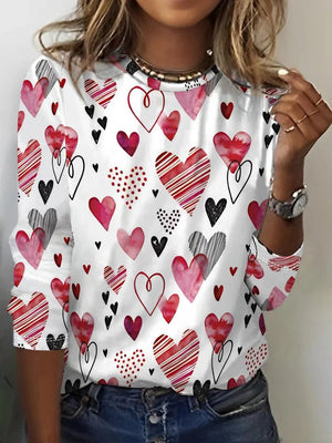 Chic Round Neck Love Print Graphic Top