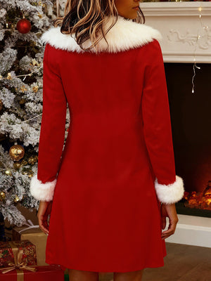 Christmas Wool V-Neck Long-Sleeve Dress