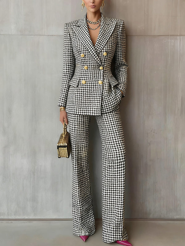 Classic Black & White Checkered Suit Set