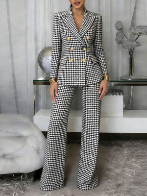 Classic Black & White Checkered Suit Set