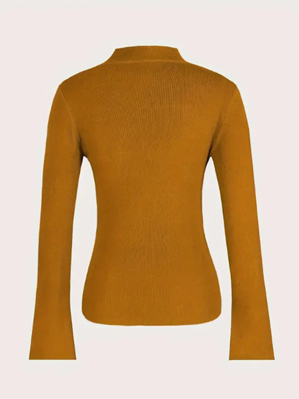 Classic Button-Front Stand Neck Sweater