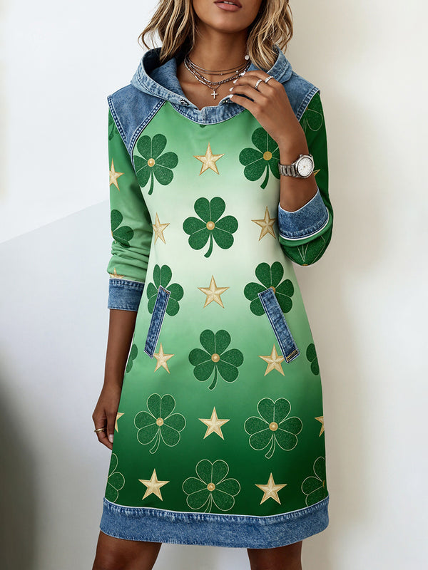 Classic Clover Denim Patchwork Dress