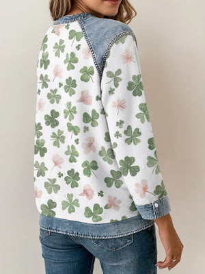 Classic Clover Denim Patchwork Sweatshirt