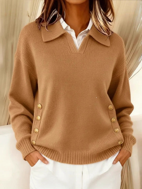 Classic Collared Button-Up Knit Sweater