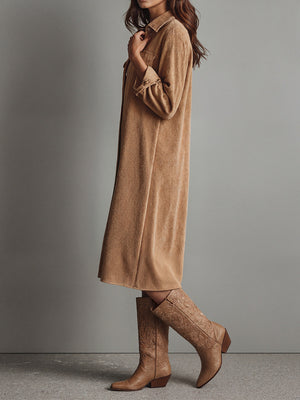 Classic Corduroy Button-Up Midi Dress