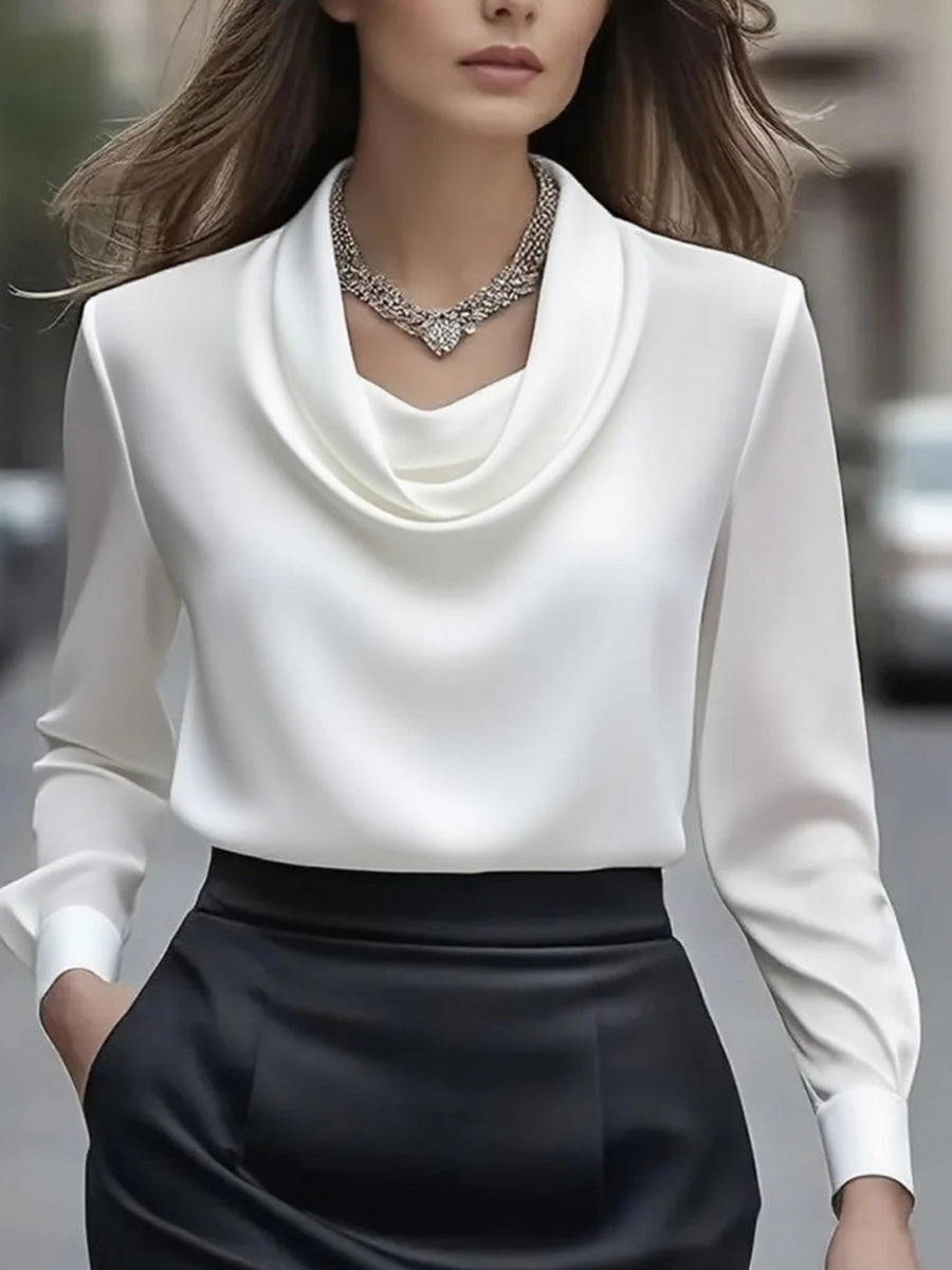 Classic Solid Basic Long-Sleeve Blouse