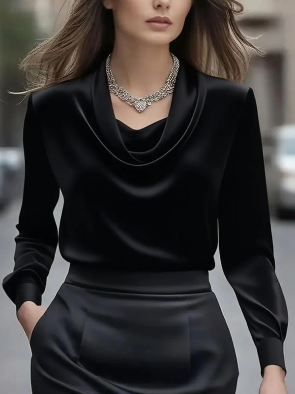 Classic Solid Basic Long-Sleeve Blouse