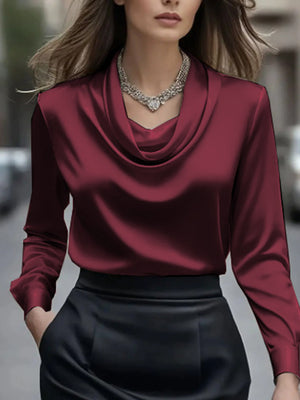 Classic Solid Basic Long-Sleeve Blouse