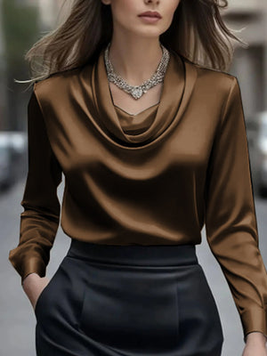 Classic Solid Basic Long-Sleeve Blouse