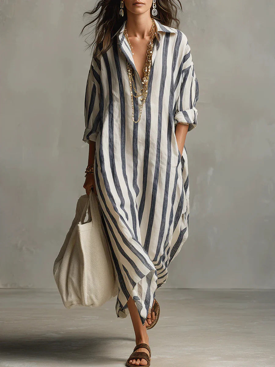 Classic Striped Shirt Maxi Dress