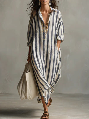 Classic Striped Shirt Maxi Dress