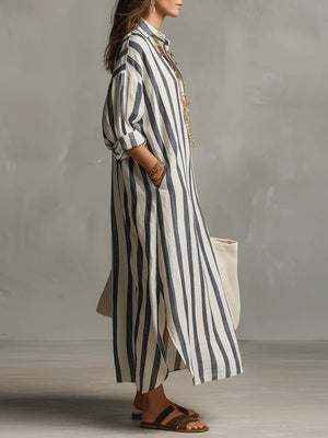 Classic Striped Shirt Maxi Dress