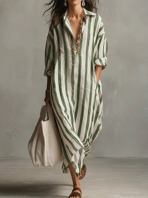 Classic Striped Shirt Maxi Dress