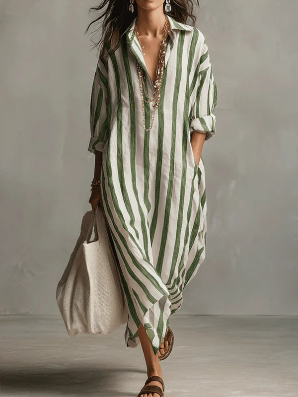 Classic Striped Shirt Maxi Dress
