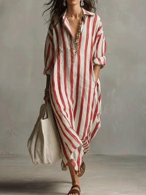 Classic Striped Shirt Maxi Dress