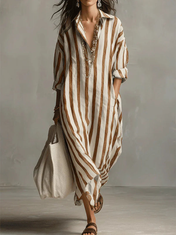 Classic Striped Shirt Maxi Dress