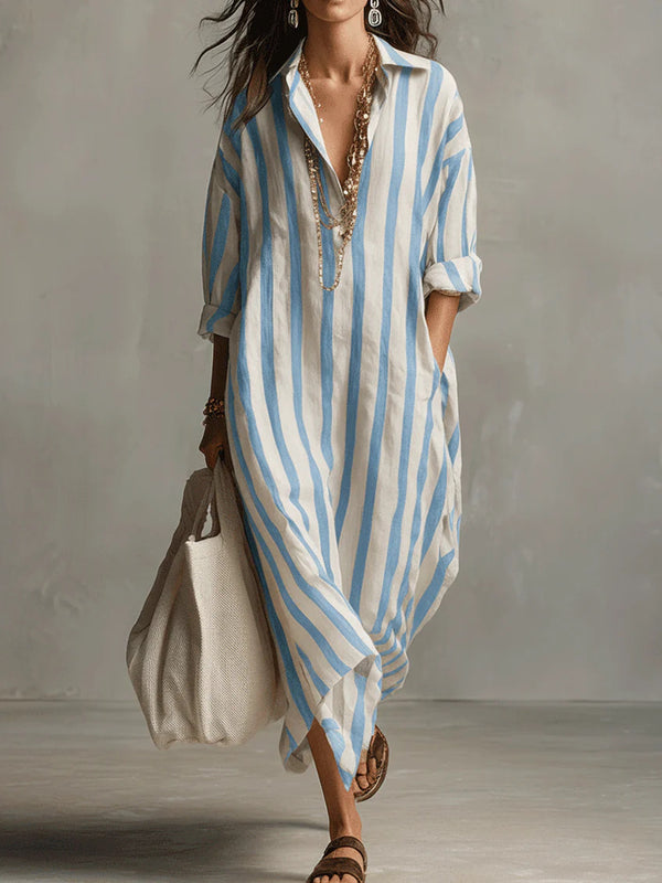Classic Striped Shirt Maxi Dress
