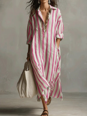 Classic Striped Shirt Maxi Dress