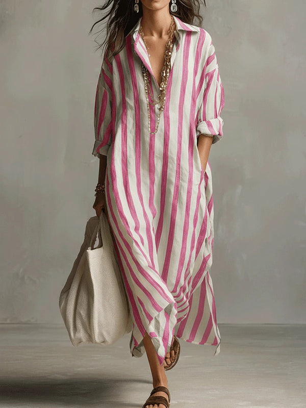 Classic Striped Shirt Maxi Dress