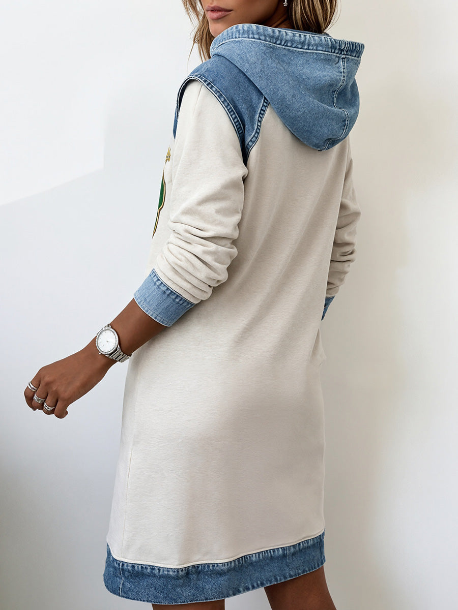 Clover Print Denim Patchwork Dress