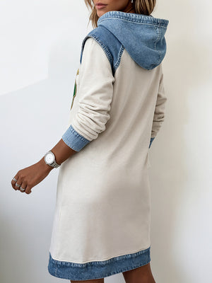 Clover Print Denim Patchwork Dress