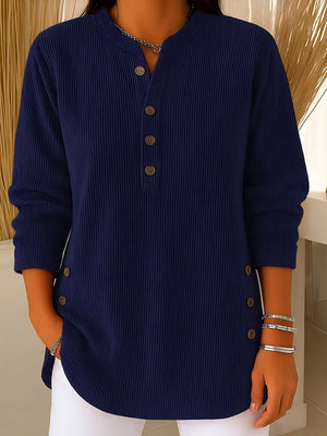 Corduroy V-Neck Button Top