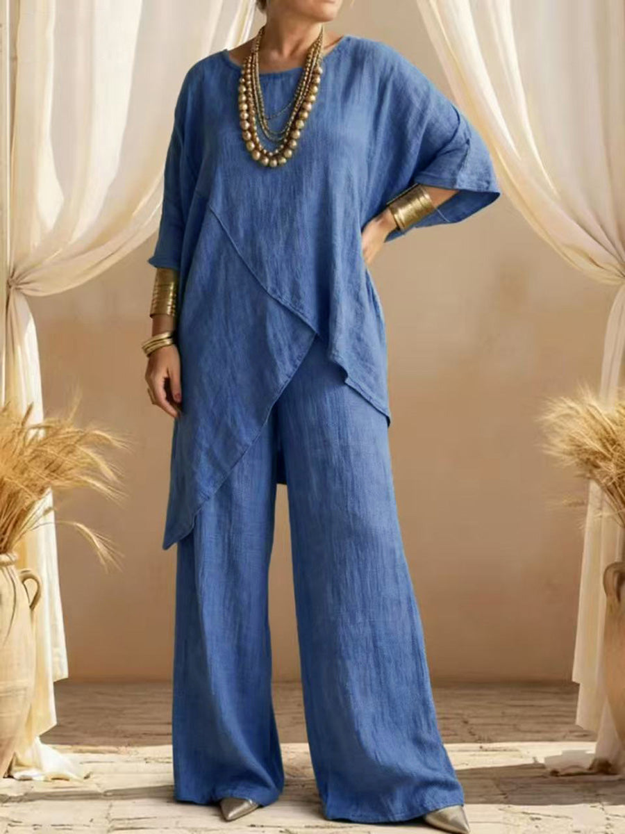 Cotton-Linen Asymmetric Two-Piece Set