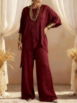 Cotton-Linen Asymmetric Two-Piece Set