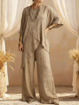 Cotton-Linen Asymmetric Two-Piece Set