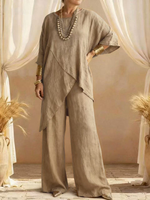 Cotton-Linen Asymmetric Two-Piece Set