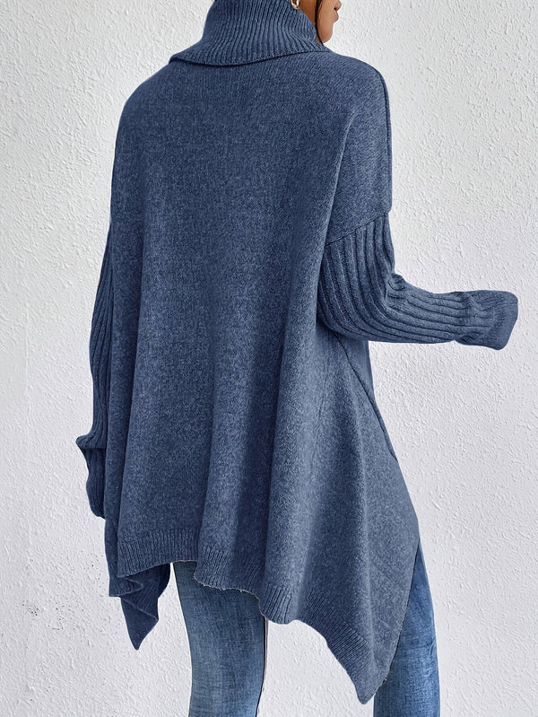 Cozy Drop-Shoulder High-Neck Chunky Knit Sweater