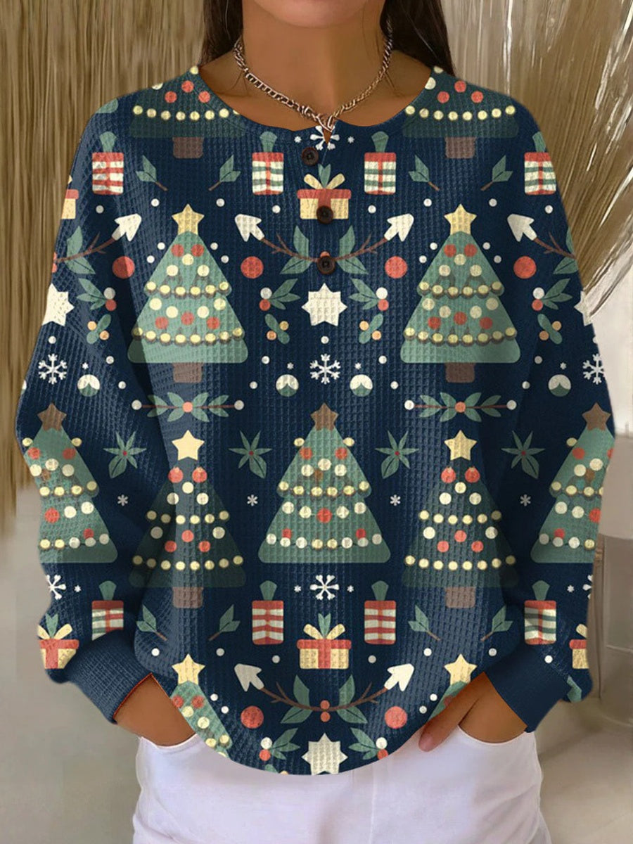 Cozy Waffle-Knit Merry Christmas Sweatshirt