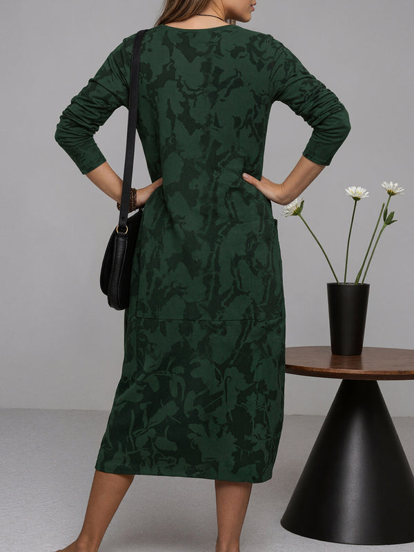 Custom-Printed Crew Neck Long-Sleeve Dress