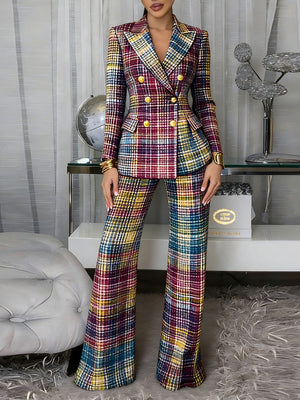Dazzling Checkered Two-Piece Suit Set