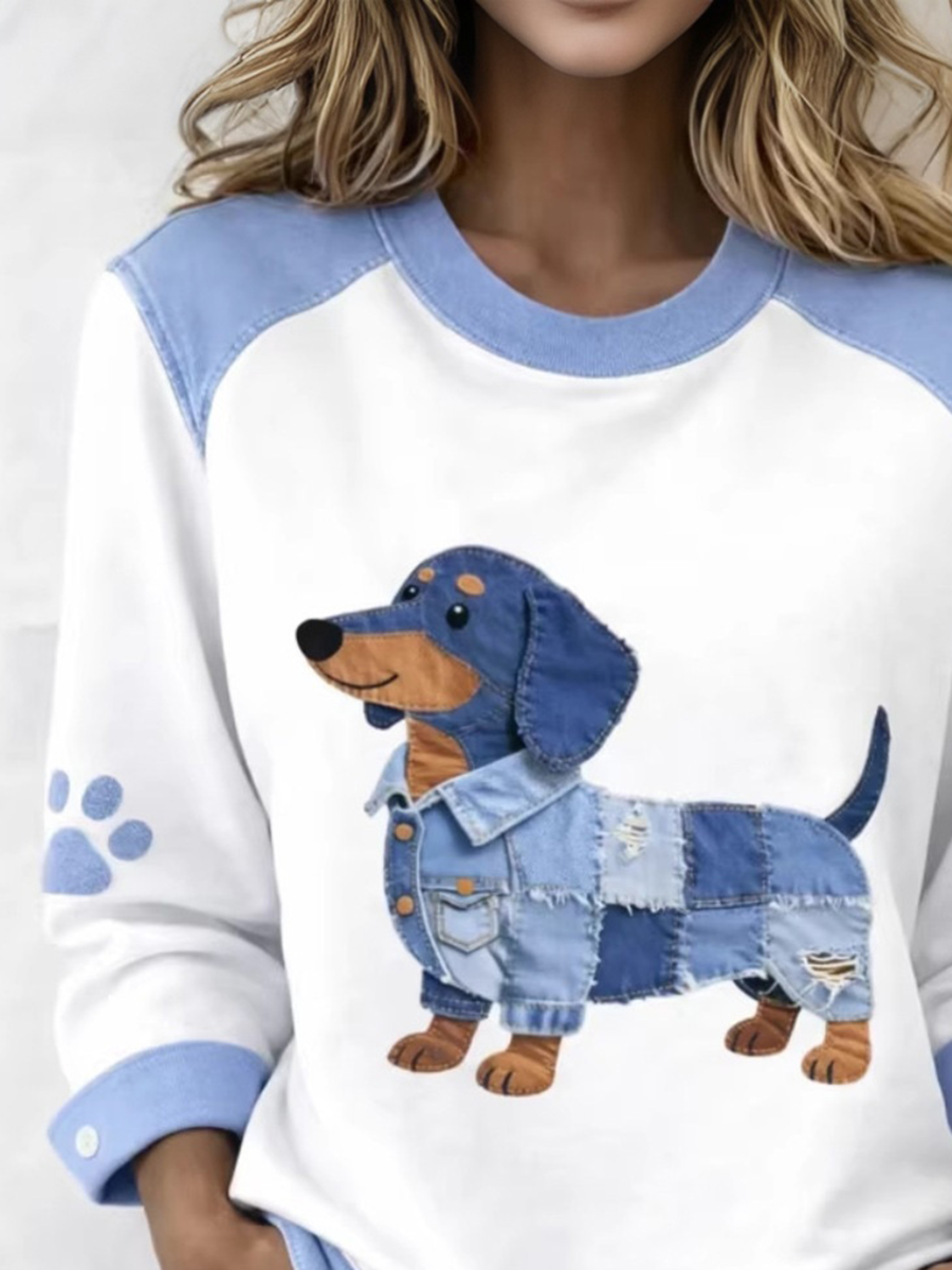 Denim Print Patchwork Hoodie