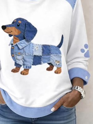 Denim Print Patchwork Hoodie