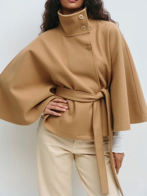 Elegant Cape-Style Waist-Tie Trench Coat