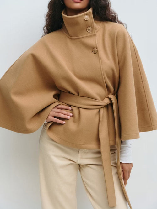 Elegant Cape-Style Waist-Tie Trench Coat