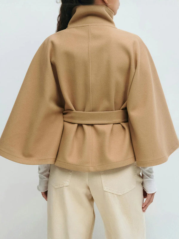 Elegant Cape-Style Waist-Tie Trench Coat