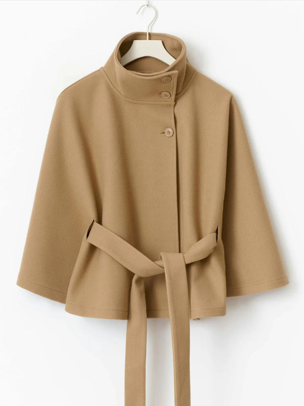 Elegant Cape-Style Waist-Tie Trench Coat