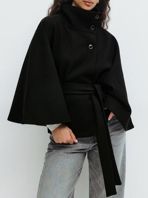 Elegant Cape-Style Waist-Tie Trench Coat