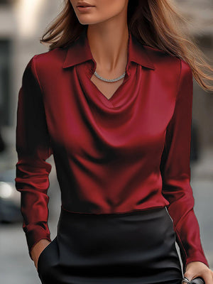 Elegant Champagne Collared Long Sleeve Top