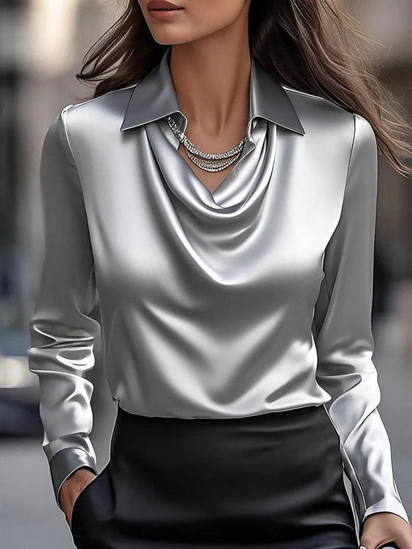 Elegant Champagne Collared Long Sleeve Top