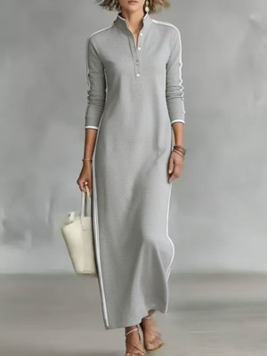 Elegant Collared Long Sleeve Maxi Dress